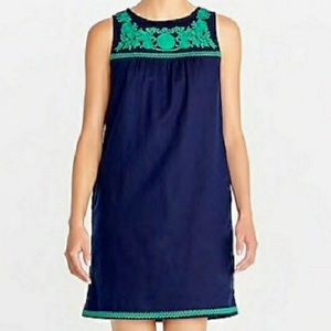 J Crew Navy Tank Dress w/green embroidery- XS